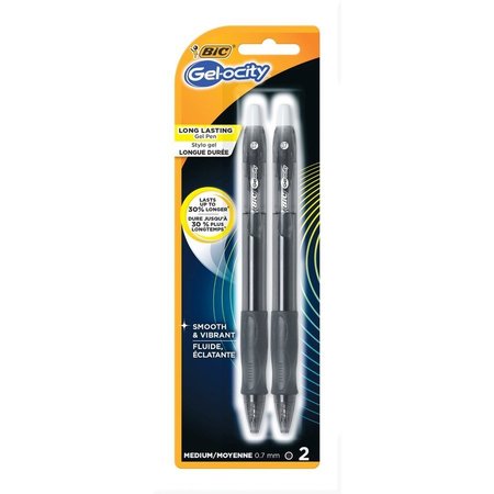 BIC Gel Pen, Retractable, 0.7mm Point, 2/PK, Black PK BICRLCP21BK